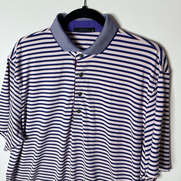 Greyson Other - Greyson Polo Shirt Sz XL Golf Performance Knit Collar Pink Blue Striped Stretch